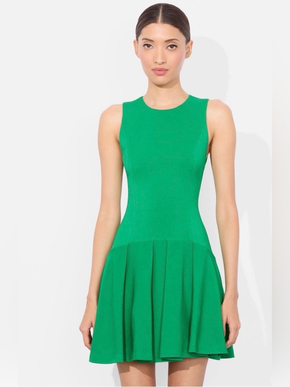 Alice + Olivia Sleeveless Emerald Green Fit-and-Flare Dress